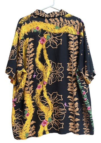 Vintage Hawaiano Originale Hilo Hattie Mamo Nero Tropicale Fondo Floreale Multicolore - Foto 3 di 12