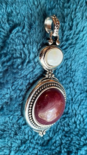 Lia Sophia Pendant Genuine Jasper "Lisa" Slide Silver Tone & Mother of Pearl - Picture 3 of 9