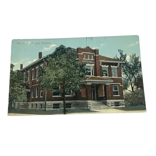 Postkarte Rathaus Ottawa Kansas Vintage A384