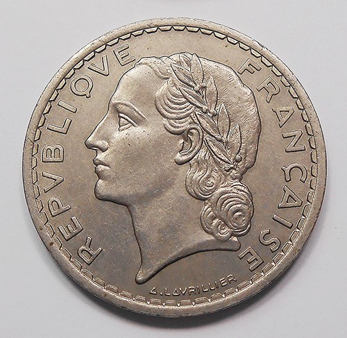 France 1938 NICKEL 5 Francs CHOICE MS BU Key RARE Date Laureate Head French Coin - Picture 2 of 2