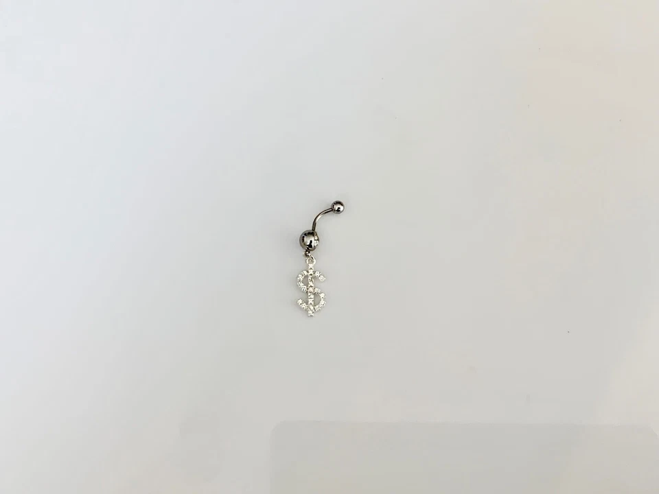Dollar Sign Cash Money Rhinestone Belly Button Navel Ring Body Jewelry Piercing - Image 3 of 4