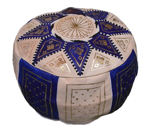 Pouf Moroccan Hassock Pooff Leather Genuine Pouff Ottoman Footstool MED Blue - Picture 6 of 6
