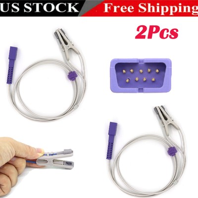US 2Pc Fit For Nellcor Oximax Adult Ear Clip SpO2 Sensor Oximeter Pulse Probe 9P