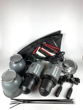 Interfit Stellar Tungsten X500 Light Soft Box Pair w Adapter Rings Studio Photo