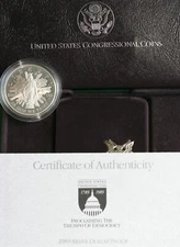 1989 CONGRESSIONAL Silver Dollar Proof Congress $1 Coin Box and COA