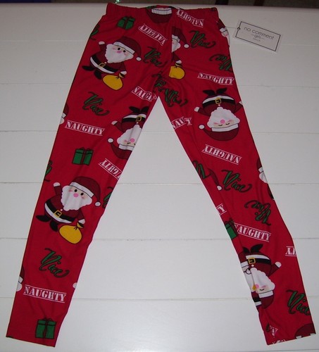 No Comment Girls Red Nice Naughty Christmas Santa Super Soft Leggings Sz S 4