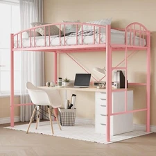 Loft Bed Twin Size Heavy Duty Metal Loft Bed Frame with Arched Guardrail Safety