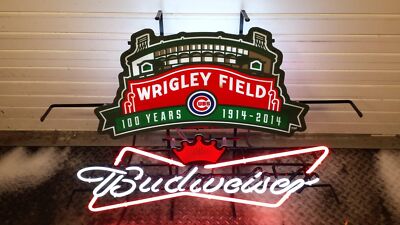 Chicago Cubs Wrigley Field 100 Year 24''x20'' Neon Light Sign Lamp Wall Decor Bar 