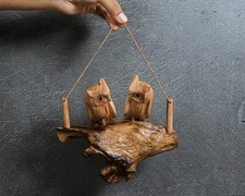 Gufo in legno da appendere larghezza 7", scultura in legno, statuina di coppia, fatto a mano, regalo mamma