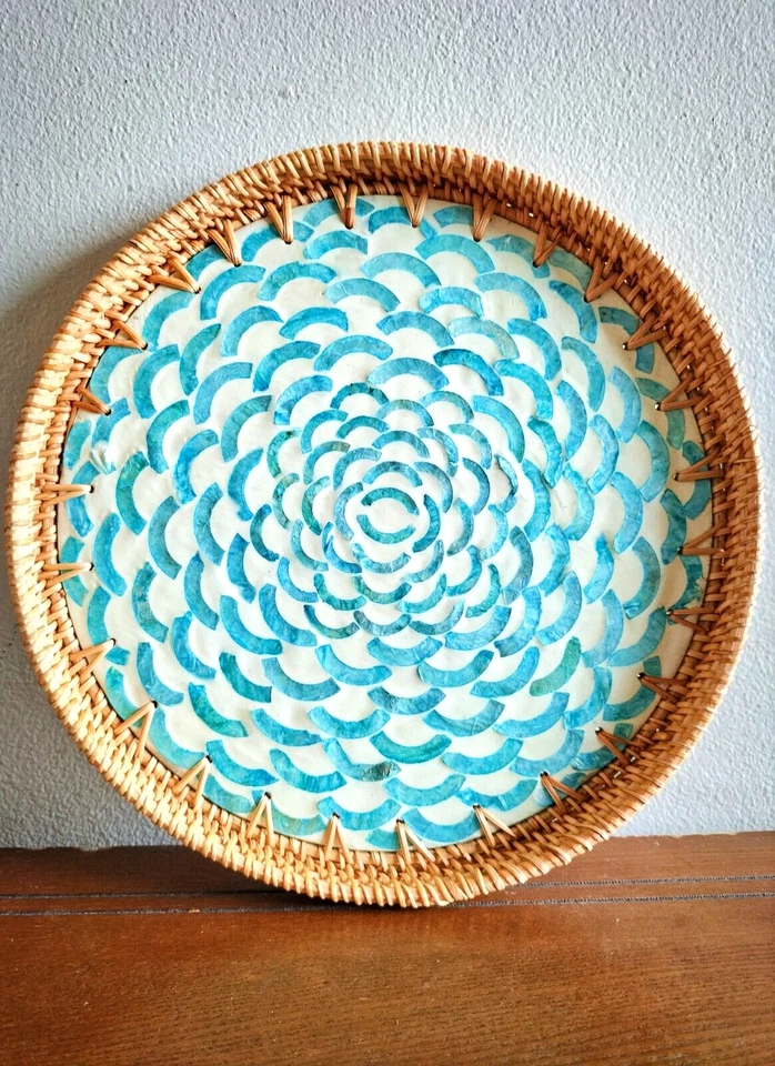 Mother of Pearl Rattan Handmade Serving Tray (Set of 2) - Image 4 of 4