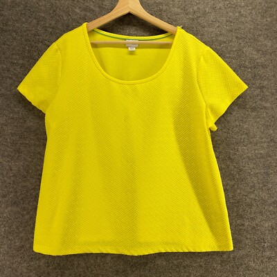 Jaclyn Smith Blouse Women 1X Plus Yellow Short Sleeve Round Neck Pullover Casual