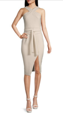 NWT Lavish Alice Halter Obi Belted Midi-Dress Sand 12 In the Original Packaging!