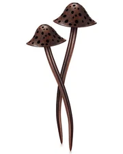 2 Pcs Mushroom Hair Sticks Long Chinese Chopsticks with Print Brown