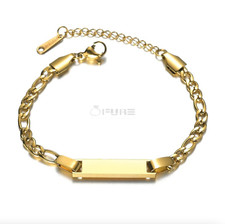 Solid Figaro Link Bracelet Charm Bar Pendant Adjustable Chain Bangle Jewellery