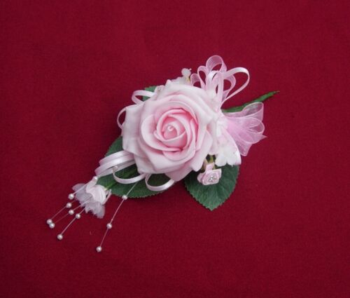 NEW DESIGNER PALE PINK ROSE /DIAMANTES CORSAGE-BRIDE MUMS-WEDDING BUTTONHOLES - Photo 1/2
