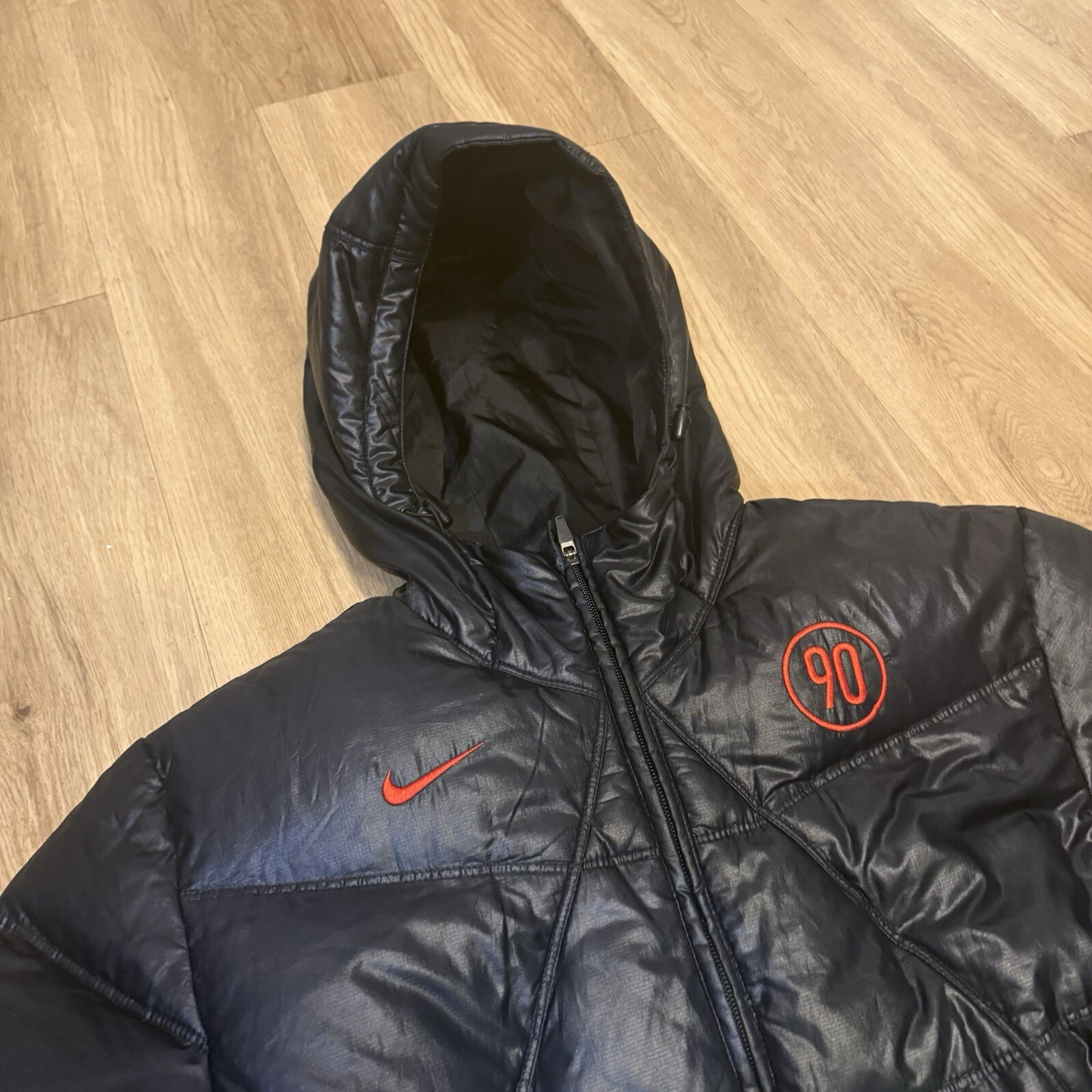 Nike Total 90 Puffer Black Jacket Coat Football Men Goose Down 2000s Vintage VGC image 2