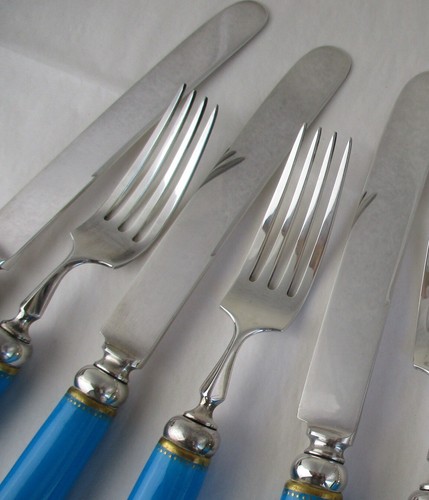 Gorham sterling silver dinner flatware set Minton Celeste Bleu porcelain handle - Picture 4 of 10