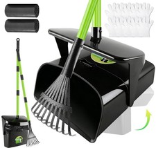 Pooper Scooper Swivel Bin  Rake with 50 Waste Bags, 38" Long Adjustable Hand...