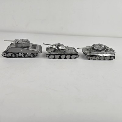 3pc Built Metal Earth 3D Laser Cut Model Tanks Lot M4 Sherman T-34 Tiger I...