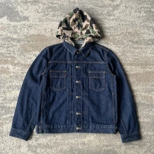 Bape X APC Mens Denim Trucker Jacket Small Indigo Selvedge Detach Hood Type II