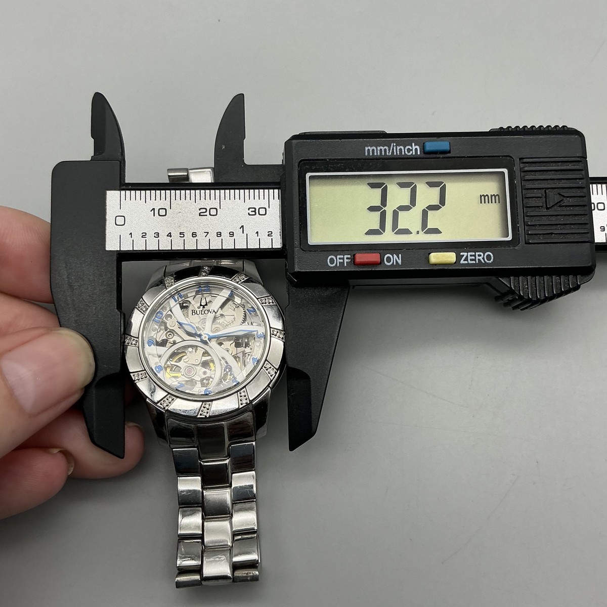 Bulova Womens Watch 32mm Skeleton Silver Tone Diamond 96R120