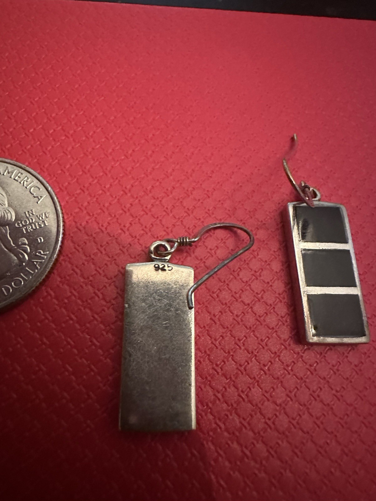 925 Sterling Silver Rectangular Black Dangle Earr… - image 3