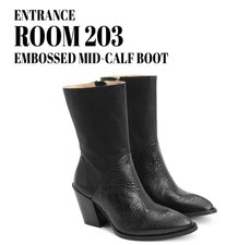 Fluevog Entrance Room 203 black leather croc embossed zip-up heeled boot -6