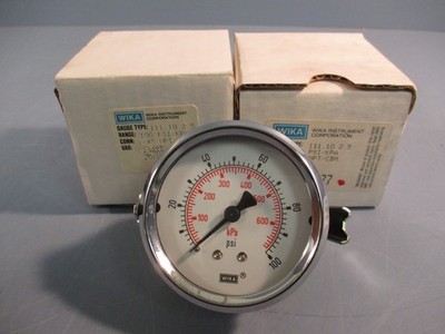 Lot of (2) WIKA Gauge Type 111.10 2.5 0-100 psi/Kpa 1/4'' NPT U-Clamp 9670777