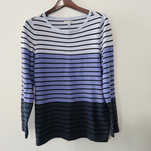 Croft & Barrow Size M Grey Blue Block Striped Acrylic Knit Sweater Top Shirt - Picture 12 of 21