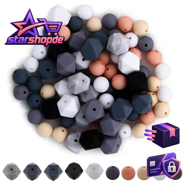 Silikonperlen 75 StüCk Bunte Rund Polygon Lose Perlen Mit LöChern DIY Schmuck-image
