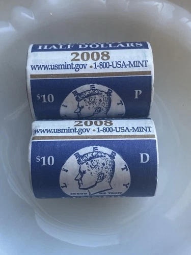 2008 P & D Kennedy Half Dollar Rolls $20 Face Value NIFC 2 Roll Set US Mint