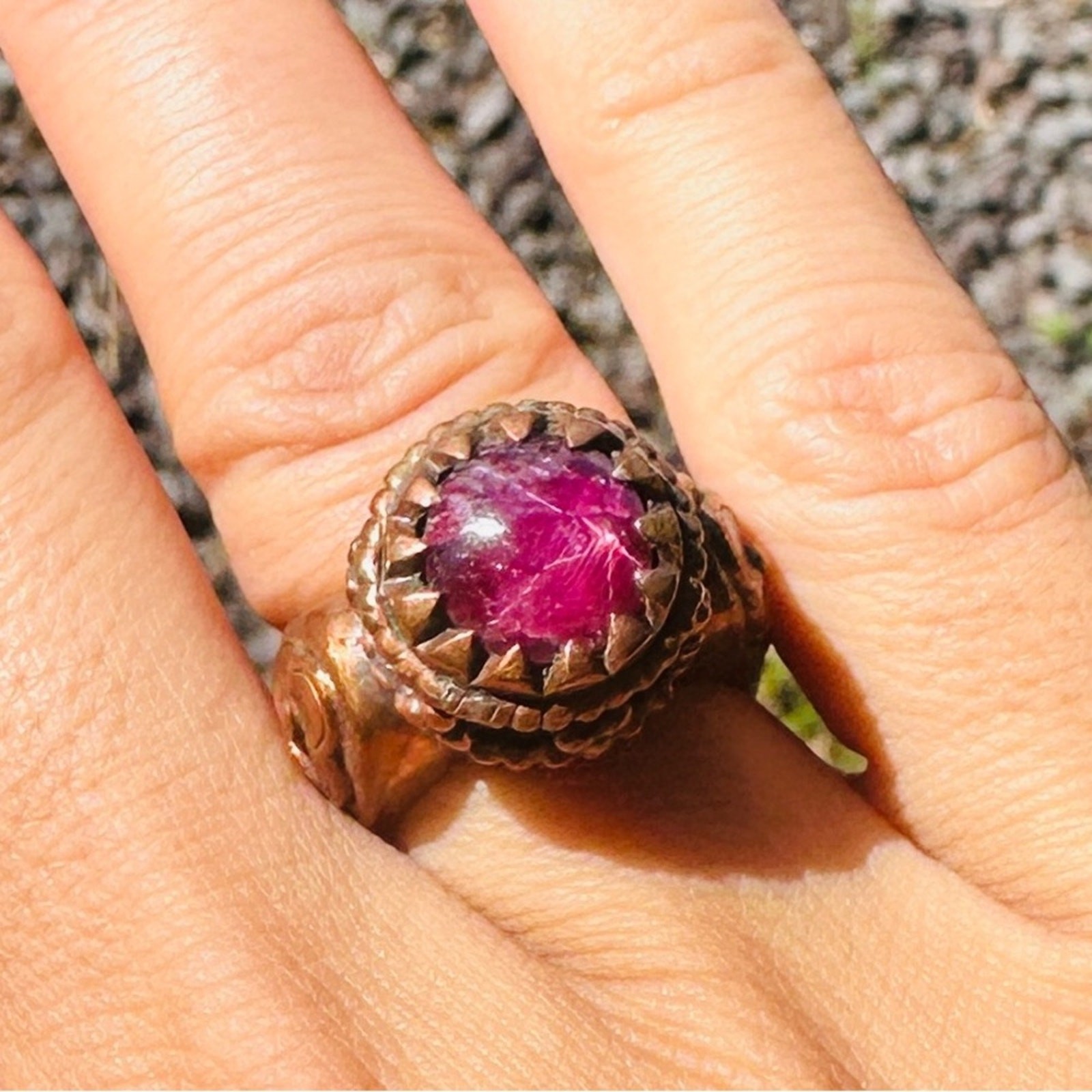 Pink Starburst Star Ruby Pitango Copper Ring Arti… - image 3