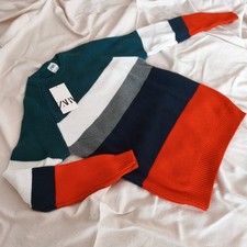 MAGLIONE UOMO M BANDE ARANCIONE GRIGIO BIANCO AZZURRO ZARA COTONE PULLOVER