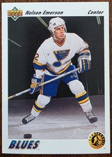 1991-92 UPPER DECK NELSON EMERSON ST. LOUIS BLUES STAR ROOKIE CARD #445 NM/MT. rookie card picture