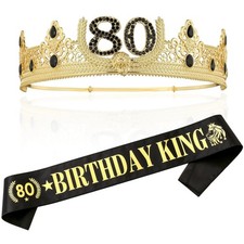 Headwear Crown And Sash Set 80th Birthday Gifts For Men 80th Birthday Party Deco