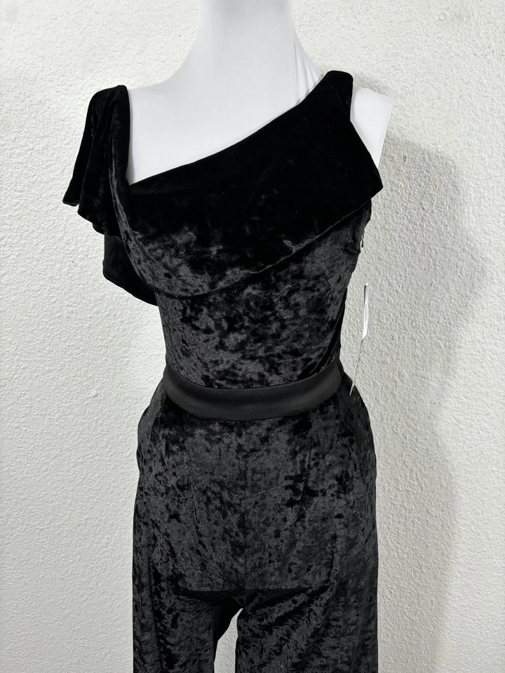 Mono XOXO para mujer XS negro terciopelo elástico volante asimétrico Foto 2 de 4