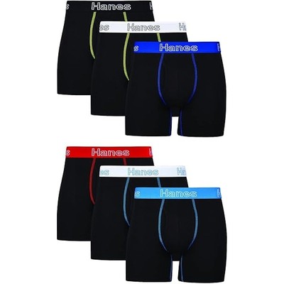 New 6-Pack Hanes Mens Large Black Stretch Cotton Boxer Brief Underwear