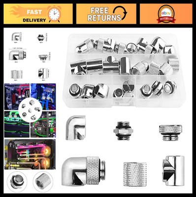 24-Piece G1/4'' Silver Chrome Fittings Kit for Custom PC Water Cooling Systems