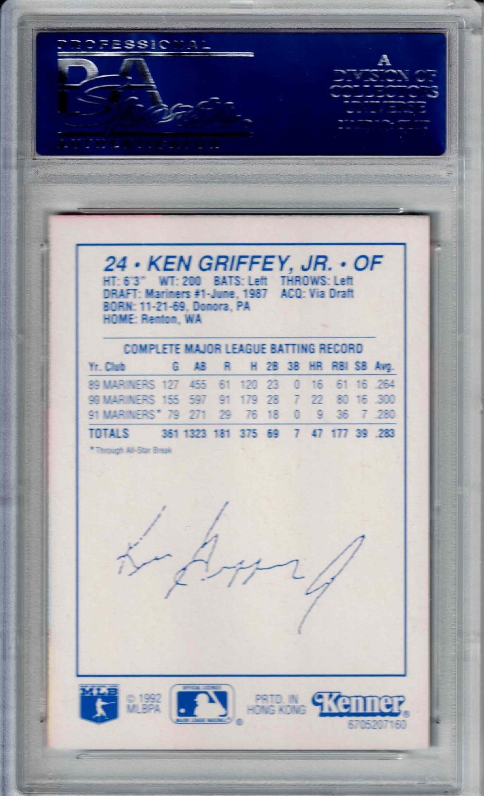 1992 KENNER STARTING LINEUP SLU  KEN GRIFFEY JR PSA 9 MINT PORTRAIT view 2