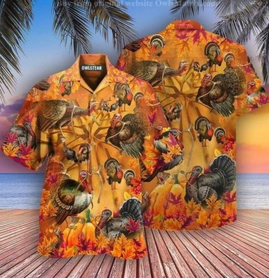 Happy Thanksgiving Turkey Orange Hawaiian Aloha Shirts