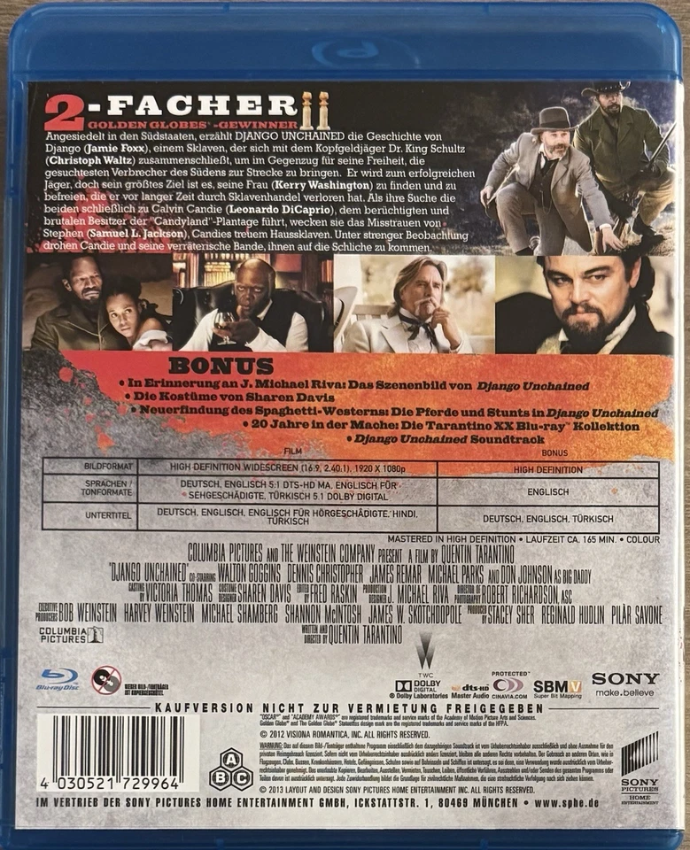 Django Unchained von Quentin Tarantino Blu-ray Film Western Zustand Sehr gut - Bild 3 von 3