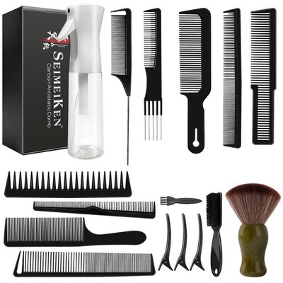 Seimeiken 16 Pcs Professional Barber Comb Brush Set - Barber Accessories 10Oz