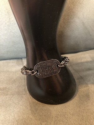 KC Chic Black Crystal Tag With Black Double Chain W/ Extender Rings