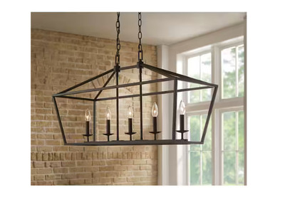 Home Decorators Weyburn 36'' 5-Light Bronze Farmhouse Linear Chandelier Caged