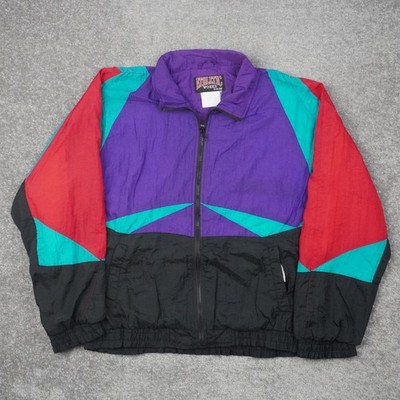 Vintage Athletic Works Retro Mens Large Multicolor Long Sleeve Bomber Jacket