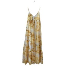 Express Buttery Soft Yellow Floral Pleated Lined V-Neck Maxi Sundress XS