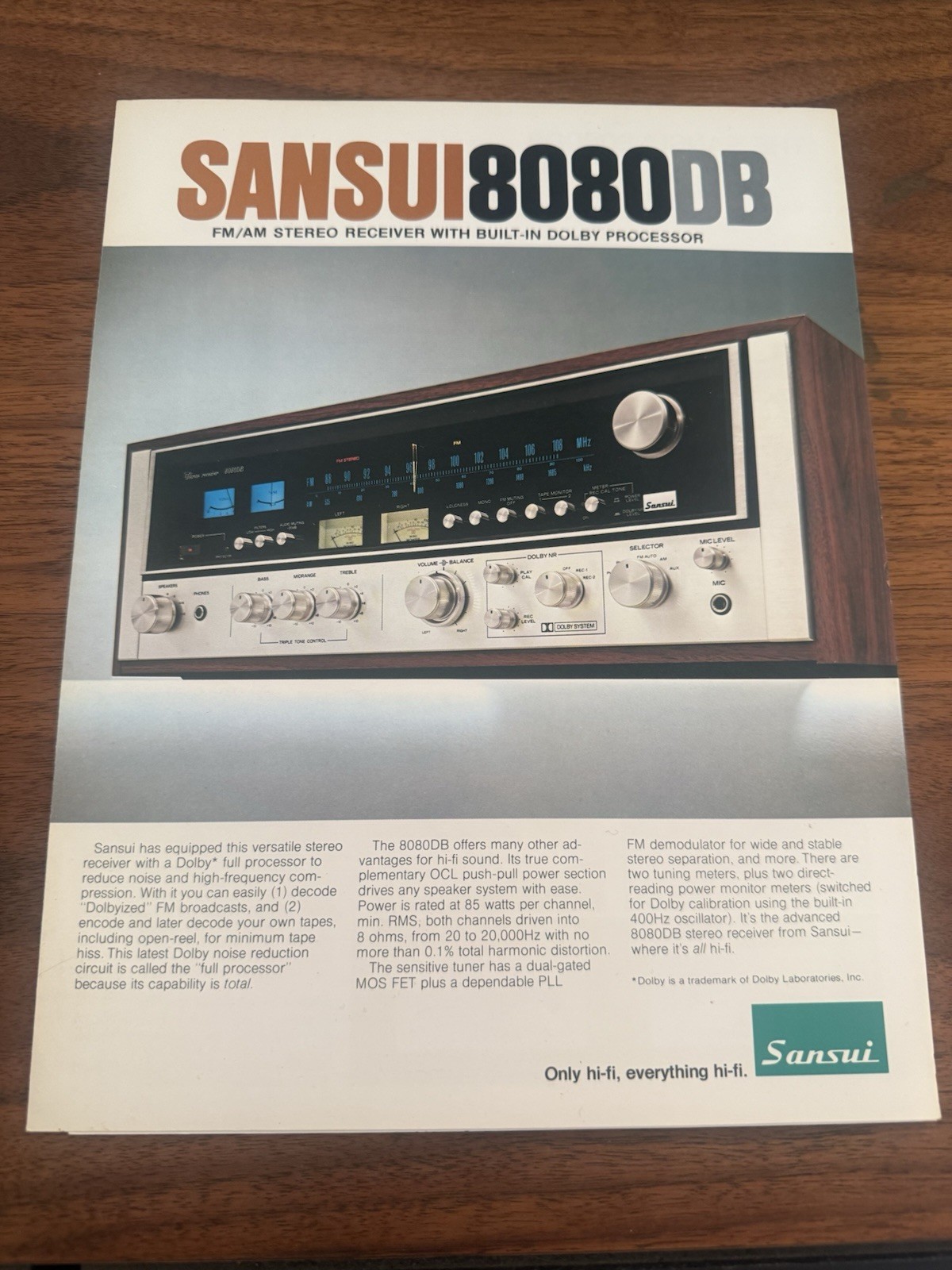⭐️ Original Sansui 8080DB Stereo Receiver Dealer Sales Brochure - Beautiful!