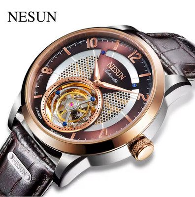 NESUN Luxury Tourbillon Automatic Wristwatches Sapphire Crystal Skeleton Dial
