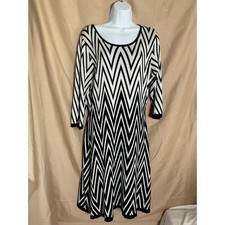 Allison Brittney Plus Knit Dress Womens 2X Black White Excellent Chevron Zig Zag