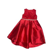 NEW Rare Editions Red Floral Embroidered Satin High-Low Party Dress Girls Size 5